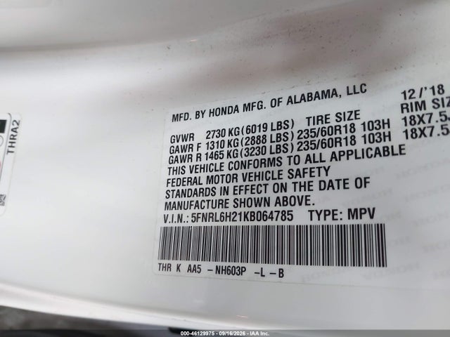 Honda ODYSSEY LX 2019 5FNRL6H21KB064785 Image 9