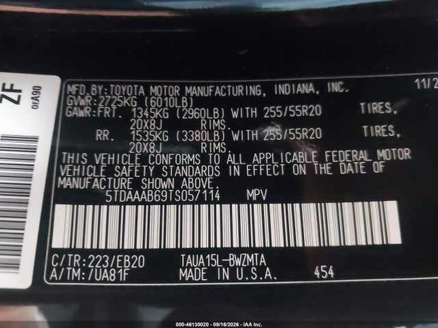 Aukcja sprzedaży 2026 Lexus Tx 350 Premium, vin: 5TDAAAB69TS057114, numer aukcji: 46130020