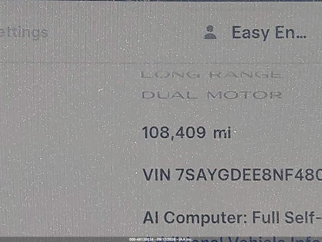 46130034 :رقم المزاد ، 7SAYGDEE8NF480200 vin ، 2022 Tesla Model Y Long Range Dual Motor All-wheel Drive مزاد بيع