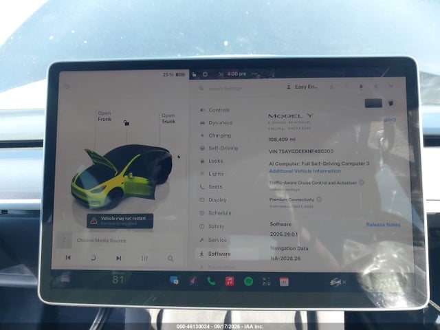 46130034 :رقم المزاد ، 7SAYGDEE8NF480200 vin ، 2022 Tesla Model Y Long Range Dual Motor All-wheel Drive مزاد بيع