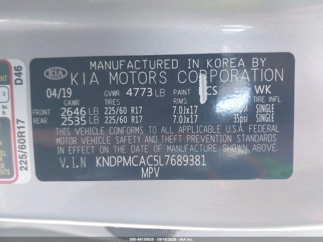 Продажа на аукционе авто 2020 Kia Sportage Lx, vin: KNDPMCAC5L7689381, номер лота: 46130035