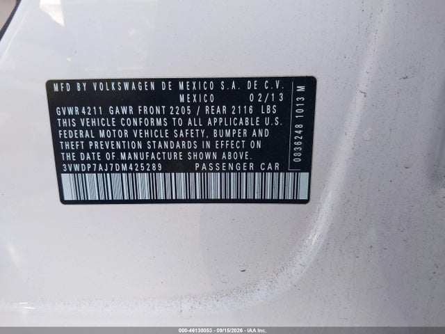 Продажа на аукционе авто 2013 Volkswagen Jetta 2.5l Se, vin: 3VWDP7AJ7DM425289, номер лота: 46130053