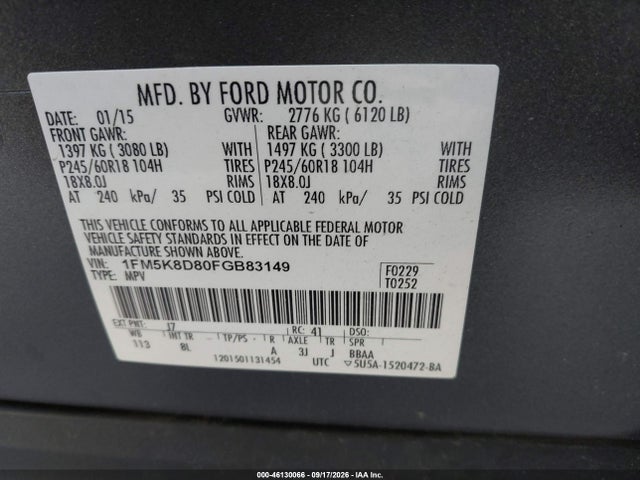 Продажа на аукционе авто 2015 Ford Explorer Xlt, vin: 1FM5K8D80FGB83149, номер лота: 46130066