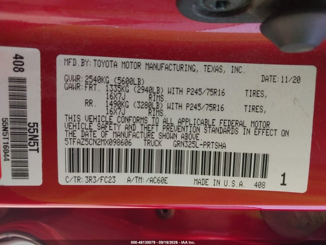 Продаж на аукціоні авто 2021 Toyota Tacoma Sr5 V6, vin: 5TFAZ5CN2MX098606, номер лоту: 46130079