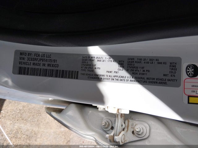 Продаж на аукціоні авто 2026 Ram 1500 Laramie, vin: 3C6SRFJP9T4175191, номер лоту: 46130084