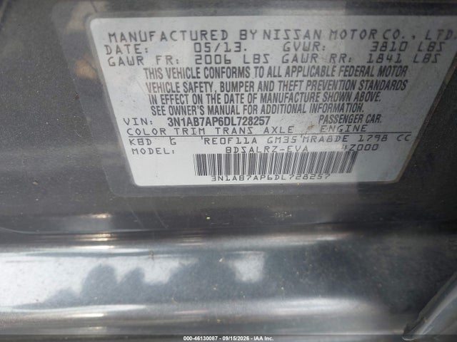 Продажа на аукционе авто 2013 Nissan Sentra Sr, vin: 3N1AB7AP6DL728257, номер лота: 46130087