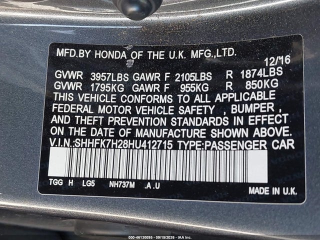 Honda Civic Lx 2017 SHHFK7H28HU412715 Image 9