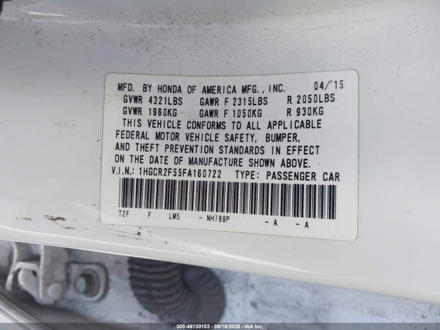 Honda Accord Sport 2015 1HGCR2F55FA160722 Image 9