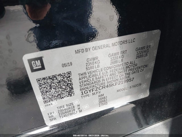 46130114 :رقم المزاد ، 1GYFZCR45KF219957 vin ، 2019 Cadillac Xt4 Premium Luxury مزاد بيع