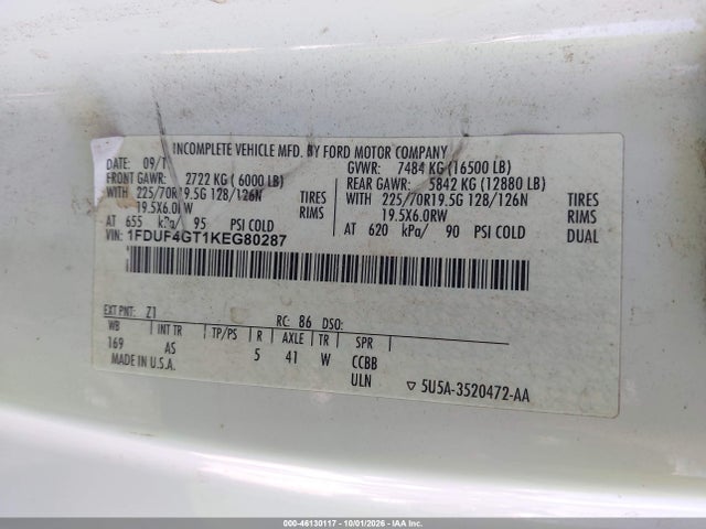 Продажа на аукционе авто 2019 Ford F-450 Chassis Xl, vin: 1FDUF4GT1KEG80287, номер лота: 46130117