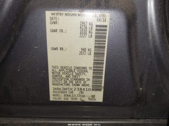 1N4AL3AP3JC238410 Nissan Altima 2.5 Sv