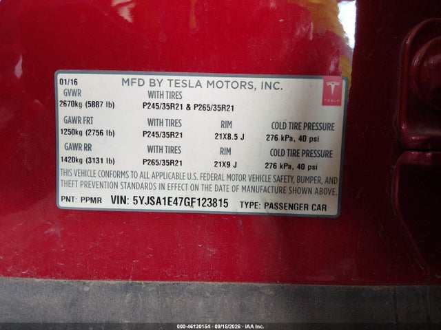5YJSA1E47GF123815 Tesla Model S 90d/p100d/p85d/p90d