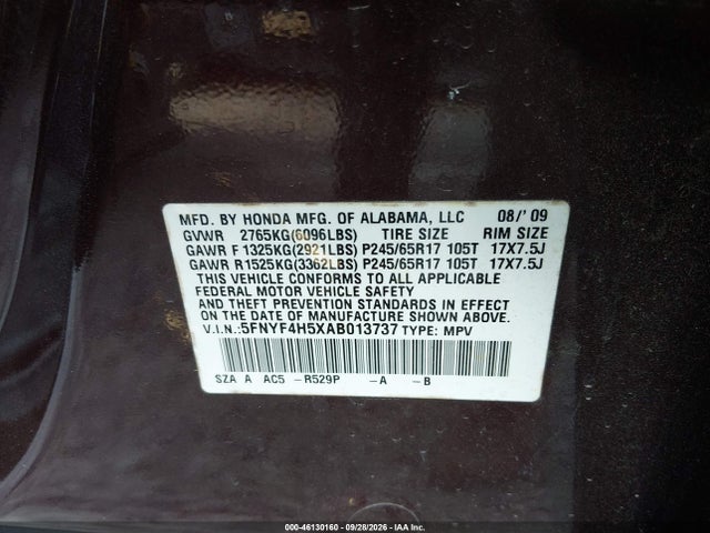 Продажа на аукционе авто 2010 Honda Pilot Ex-l, vin: 5FNYF4H5XAB013737, номер лота: 46130160