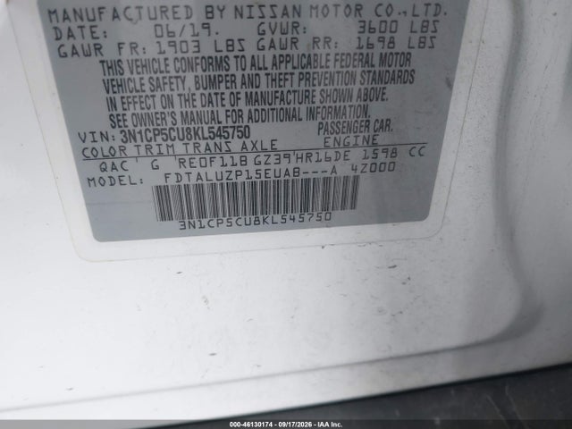 Продаж на аукціоні авто 2019 Nissan Kicks Sr, vin: 3N1CP5CU8KL545750, номер лоту: 46130174