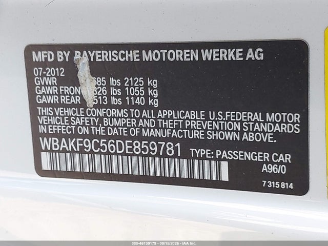 Aukcja sprzedaży 2013 Bmw 335i Xdrive, vin: WBAKF9C56DE859781, numer aukcji: 46130179