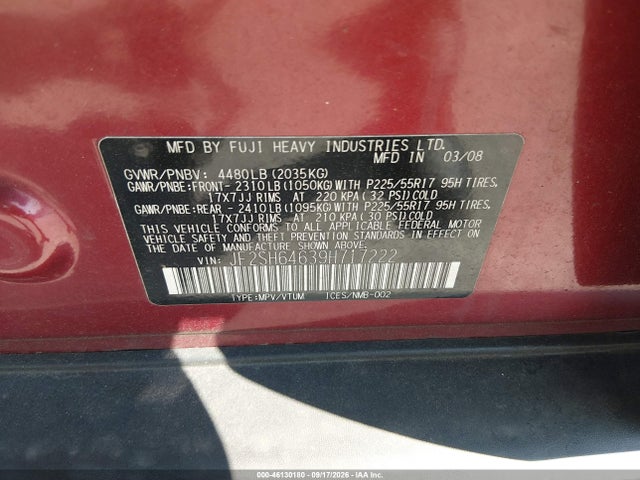 Продажа на аукционе авто 2009 Subaru Forester 2.5x Limited, vin: JF2SH64639H717222, номер лота: 46130180