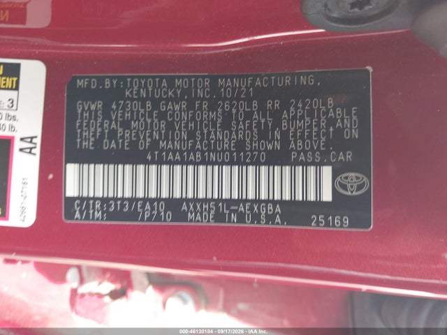 Продаж на аукціоні авто 2022 Toyota Avalon Xle Hybrid, vin: 4T1AA1AB1NU011270, номер лоту: 46130184