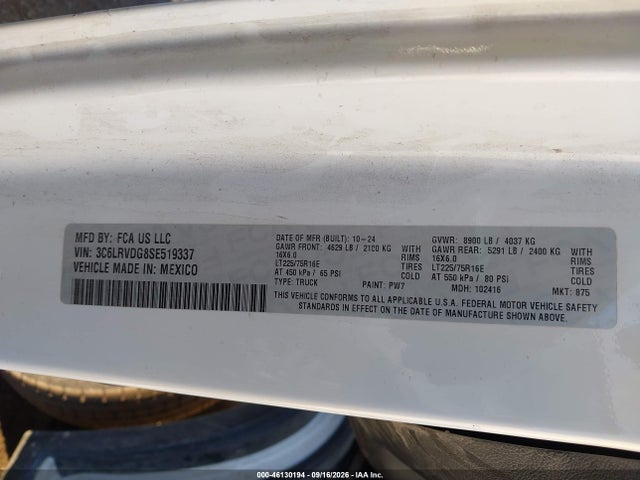 3C6LRVDG8SE519337 RAM Promaster 2500 Tradesman High Roof 159 Wb W/pass Seat