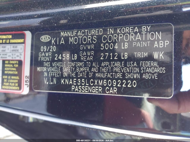 2021 Kia Stinger Gt მანქანა იყიდება აუქციონზე, vin: KNAE35LCXM6092220, აუქციონის ნომერი: 46130231