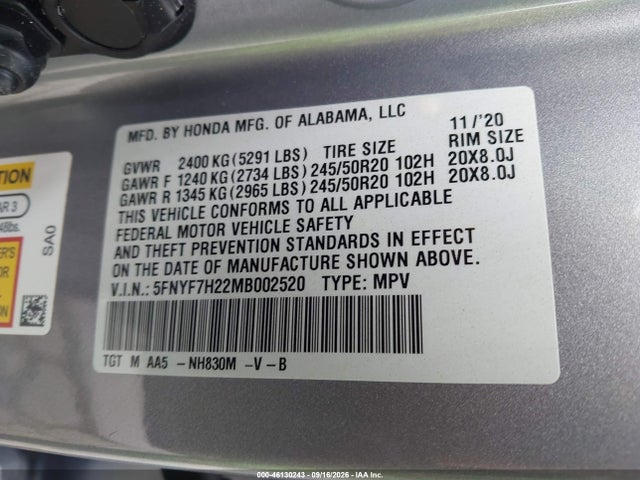 Продаж на аукціоні авто 2021 Honda Passport 2wd Sport, vin: 5FNYF7H22MB002520, номер лоту: 46130243