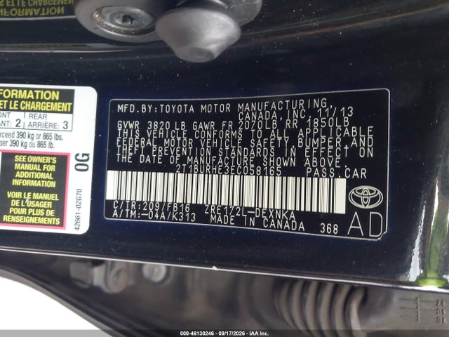2T1BURHE3EC058165 Toyota COROLLA LE