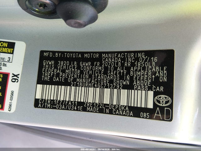 2T1BURHE4GC713792 Toyota COROLLA L