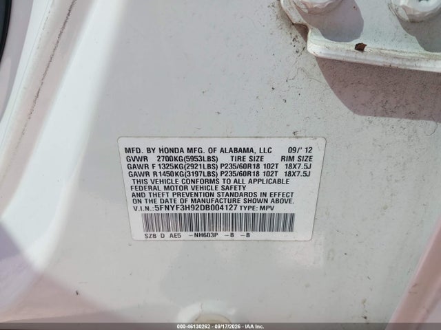 Продаж на аукціоні авто 2013 Honda Pilot Touring, vin: 5FNYF3H92DB004127, номер лоту: 46130262