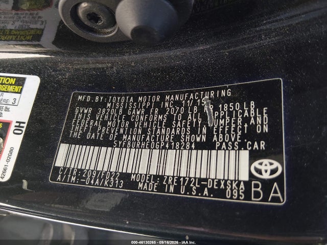 Toyota Corolla S Plus 2016 5YFBURHE0GP418284 Image 9