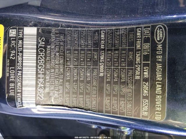 Продажа на аукционе авто 2017 Land Rover Discovery Sport Hse, vin: SALCR2BG5HH643622, номер лота: 46130270