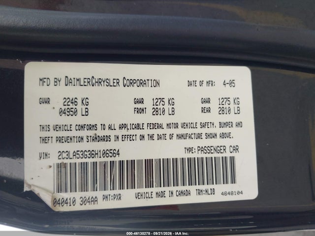 Продаж на аукціоні авто 2006 Chrysler 300 Touring, vin: 2C3LA53G36H106564, номер лоту: 46130278