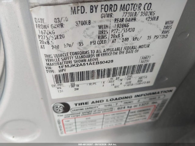 Продажа на аукционе авто 2010 Ford Expedition El Limited, vin: 1FMJK2A51AEB50428, номер лота: 46130287
