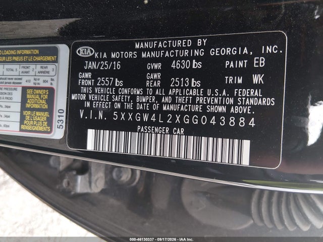 Aukcja sprzedaży 2016 Kia Optima Sx Turbo, vin: 5XXGW4L2XGG043884, numer aukcji: 46130337