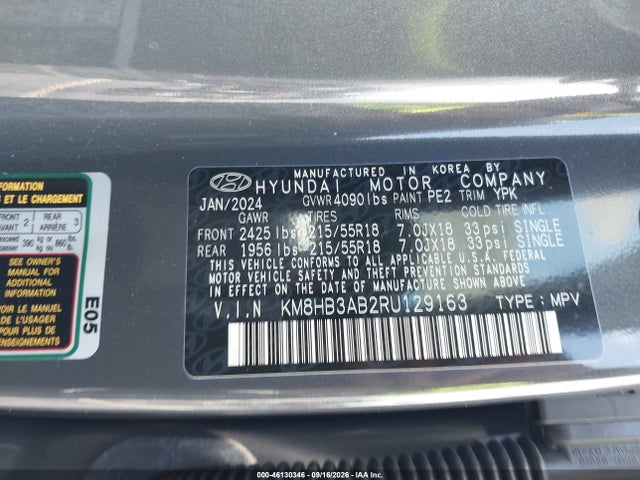 2024 Hyundai Kona Sel მანქანა იყიდება აუქციონზე, vin: KM8HB3AB2RU129163, აუქციონის ნომერი: 46130346