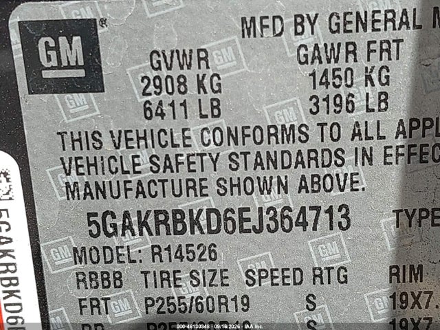 Buick Enclave Leather 2014 5GAKRBKD6EJ364713 Image 9