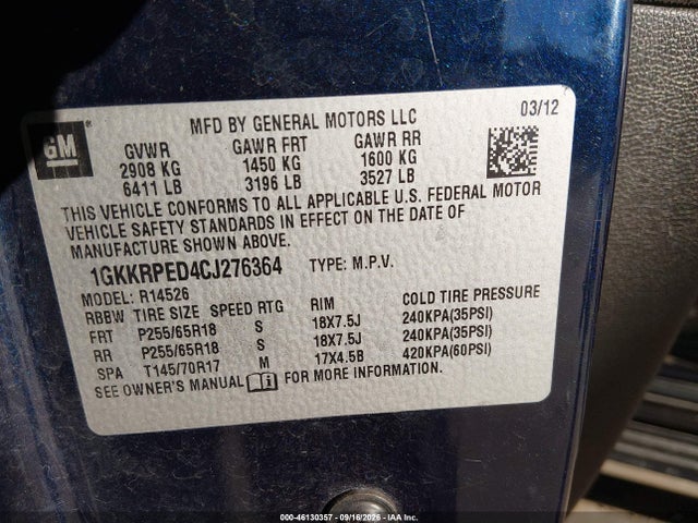 Aukcja sprzedaży 2012 Gmc Acadia Sle, vin: 1GKKRPED4CJ276364, numer aukcji: 46130357