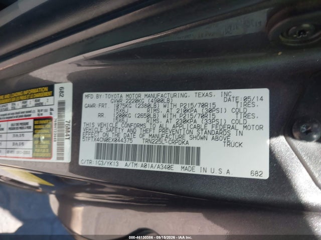 46130386 :رقم المزاد ، 5TFTX4CN0EX044375 vin ، 2014 Toyota Tacoma مزاد بيع