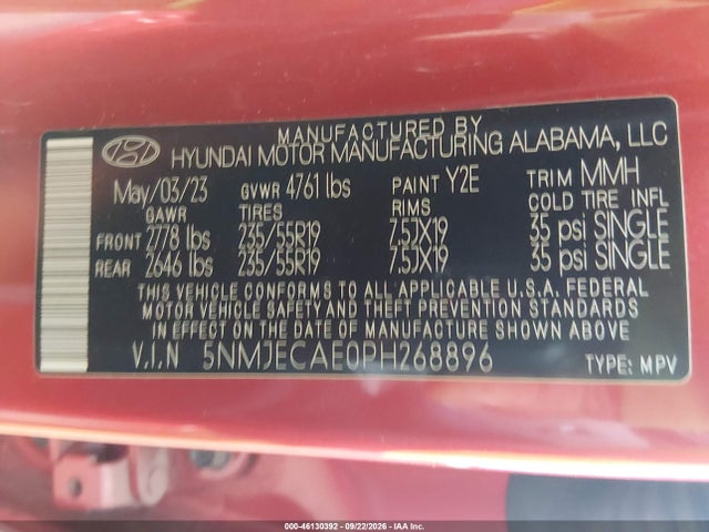 2023 Hyundai Tucson Limited მანქანა იყიდება აუქციონზე, vin: 5NMJECAE0PH268896, აუქციონის ნომერი: 46130392