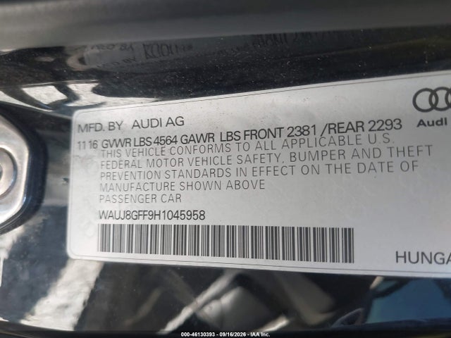 Продажа на аукционе авто 2017 Audi A3 2.0t Premium, vin: WAUJ8GFF9H1045958, номер лота: 46130393