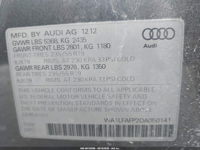 Продажа на аукционе авто 2013 Audi Q5 2.0t Premium, vin: WA1LFAFP2DA050141, номер лота: 46130396