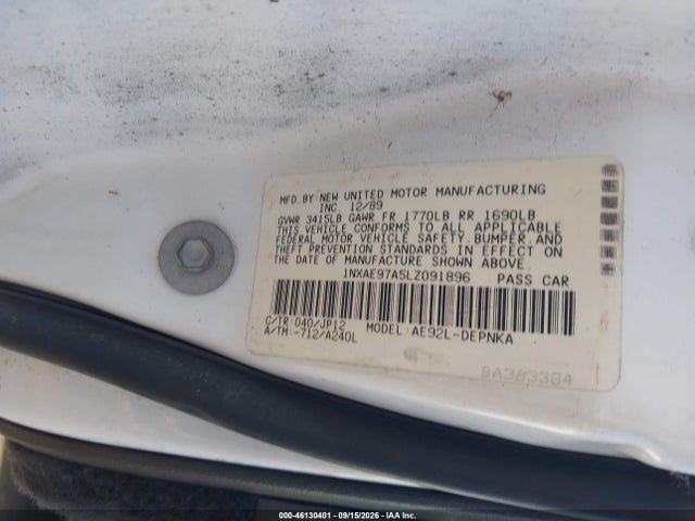 Продажа на аукционе авто 1990 Toyota Corolla Le, vin: 1NXAE97A5LZ091896, номер лота: 46130401