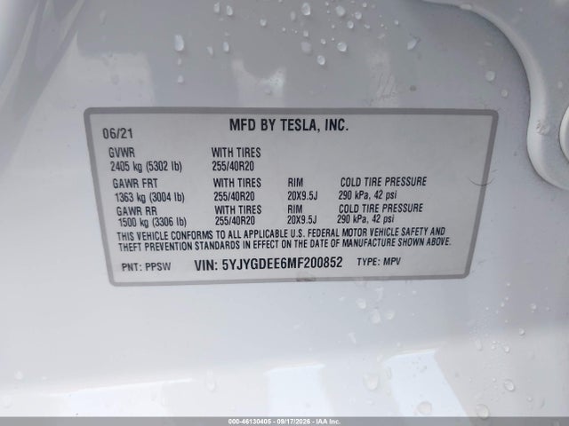 5YJYGDEE6MF200852 Tesla Model Y Long Range Dual Motor All-wheel Drive