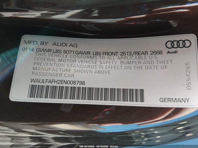 46130408 :رقم المزاد ، WAULFAFH2EN008798 vin ، 2014 Audi A5 2.0t Premium مزاد بيع