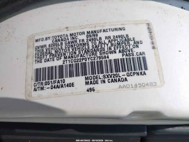 Продажа на аукционе авто 2000 Toyota Camry Solara Se, vin: 2T1CG22P0YC279594, номер лота: 46130432