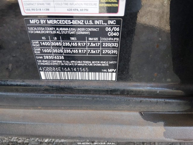 Продажа на аукционе авто 2006 Mercedes-benz Ml 350 4matic, vin: 4JGBB86E16A141565, номер лота: 46130433