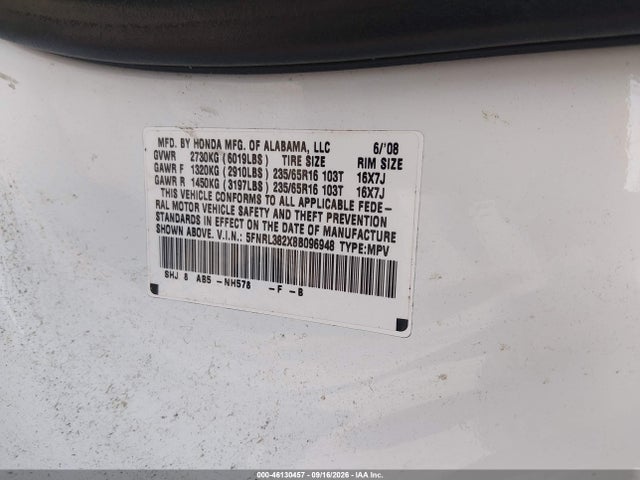 Продажа на аукционе авто 2008 Honda Odyssey Lx, vin: 5FNRL382X8B096948, номер лота: 46130457