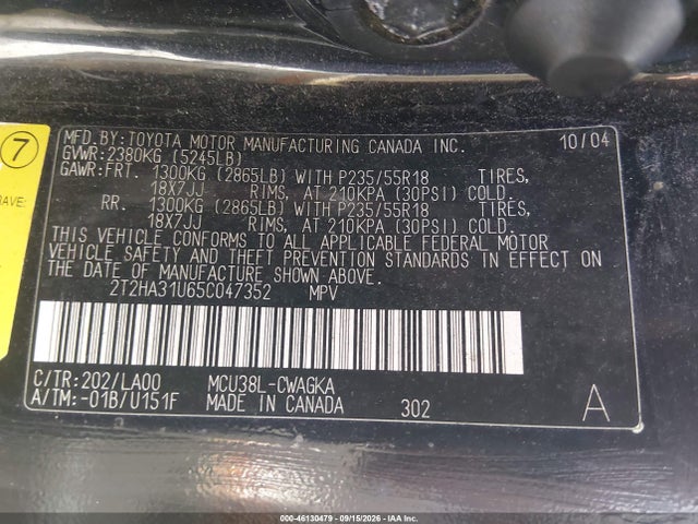 Aukcja sprzedaży 2005 Lexus Rx 330, vin: 2T2HA31U65C047352, numer aukcji: 46130479
