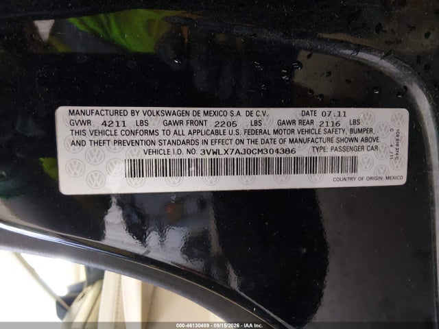 2012 Volkswagen Jetta 2.5l Sel მანქანა იყიდება აუქციონზე, vin: 3VWLX7AJ0CM304386, აუქციონის ნომერი: 46130489