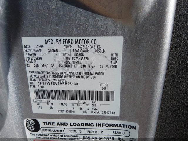 46130491 :رقم المزاد ، 1FTFW1EV3AFB26130 vin ، 2010 Ford F-150 Fx4/harley-davidson/king Ranch/lariat/platinum/xl/xlt مزاد بيع