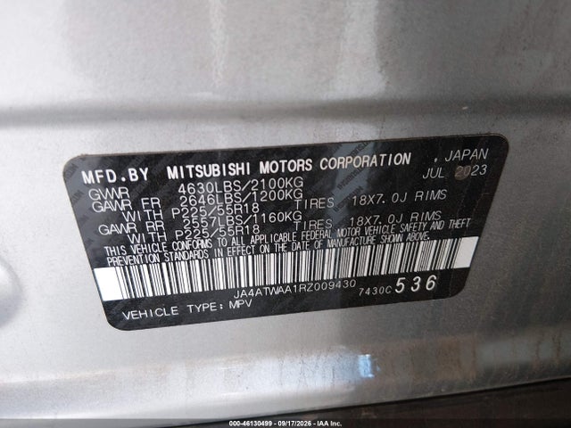 Продажа на аукционе авто 2024 Mitsubishi Eclipse Cross, vin: JA4ATWAA1RZ009430, номер лота: 46130499