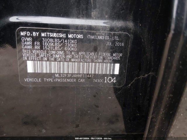 46130504 :رقم المزاد ، ML32F3FJ4HHF11447 vin ، 2017 Mitsubishi Mirage G4 Es مزاد بيع